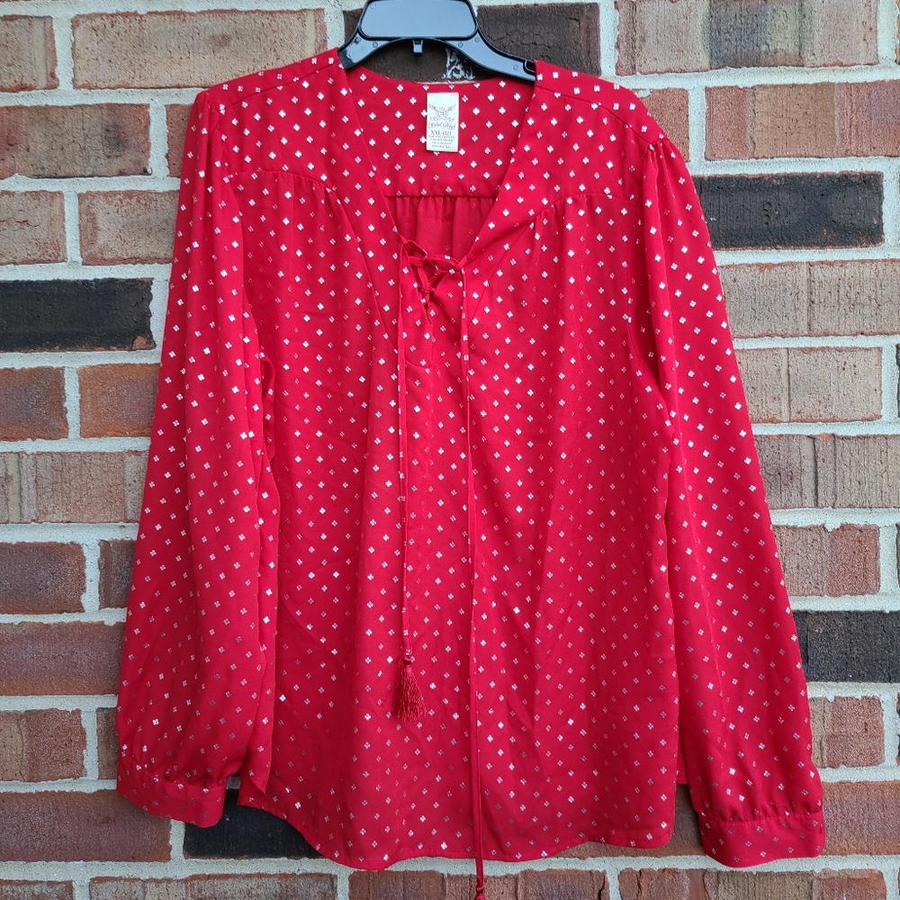 Faded Glory Red and Silver Blouse
